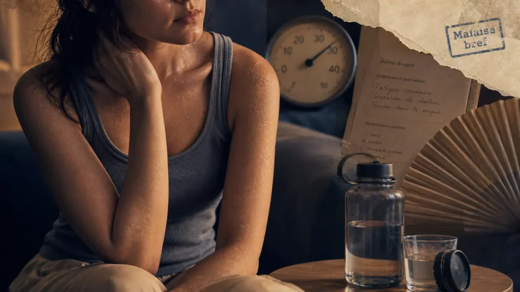 Nausée vertige fatigue bouffée de chaleur femme : malaise bref