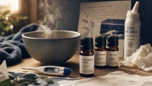 Rhume et huiles essentielles : flacons d’huiles pour dégager