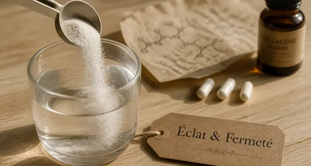 Compléments alimentaires anti-âge : poudre de collagène et gélules