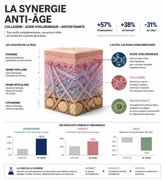 Infographie sur les bienfaits des compléments alimentaires anti-âge pour la peau