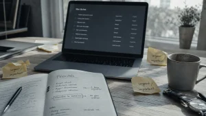 Gestion du stress au travail : carnet de priorités et post-it urgent au bureau