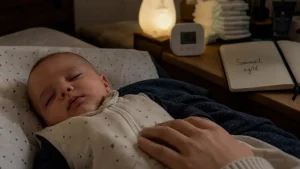 Sommeil agite bebe : bébé endormi, parent apaise
