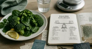 Alimentation alcaline : assiette d’épinards, brocoli et citron, équilibre acido-basique
