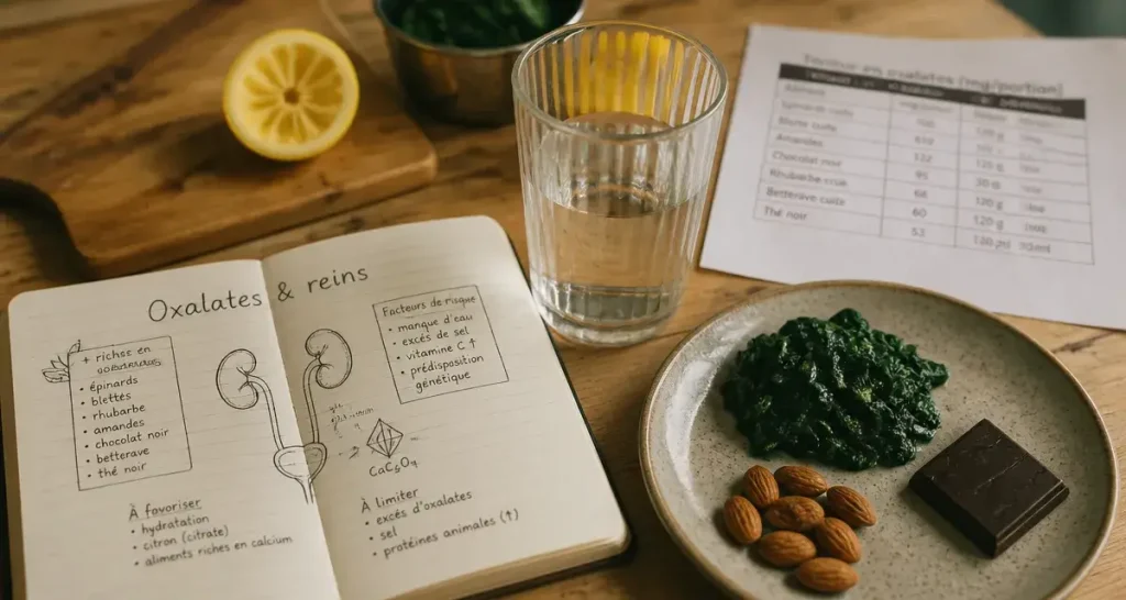 Alimentation riche en oxalate : tableau de référence et eau pour réduire les oxalates