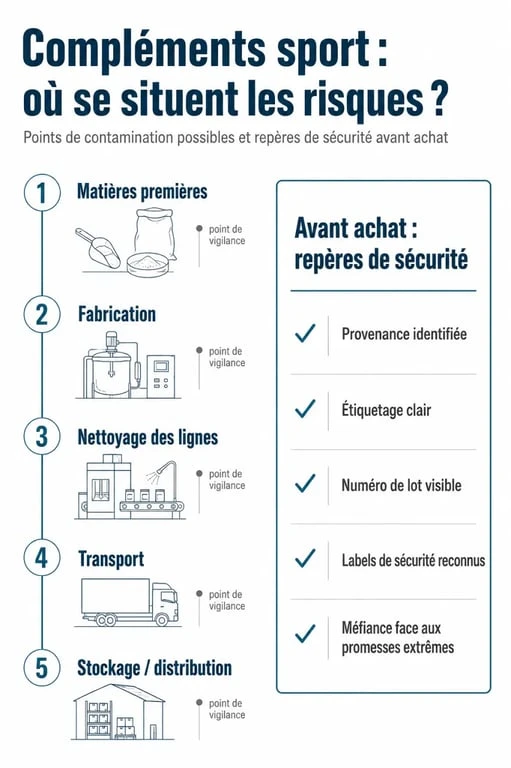 Compléments alimentaires sport : chaîne de contamination et critères d’achat sécurisé