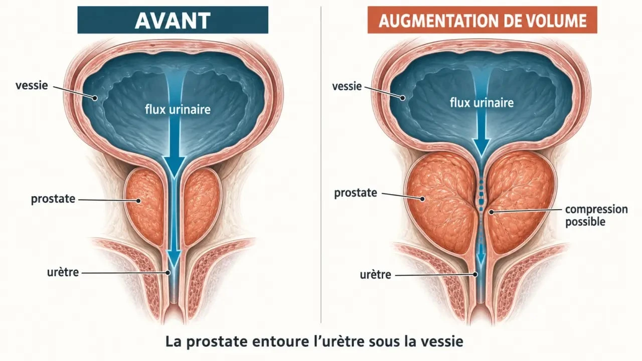 Schéma anatomique des compléments alimentaires prostate, de la prostate et de son lien avec l'urètre et le confort urinaire