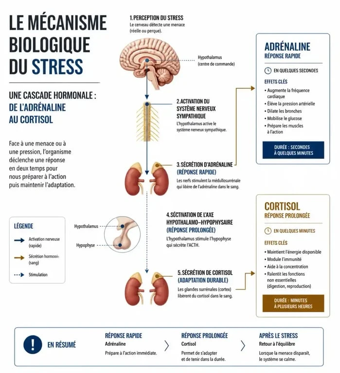 Schéma explicatif du mécanisme biologique du stress et de la gestion du stress