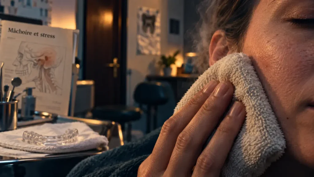 Douleur machoir stress : compresse chaude près de l’oreille