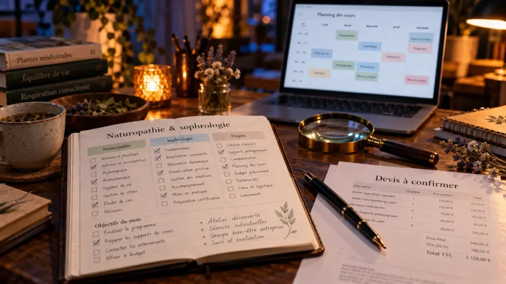École de naturopathie et sophrologie : carnet de cours et planning