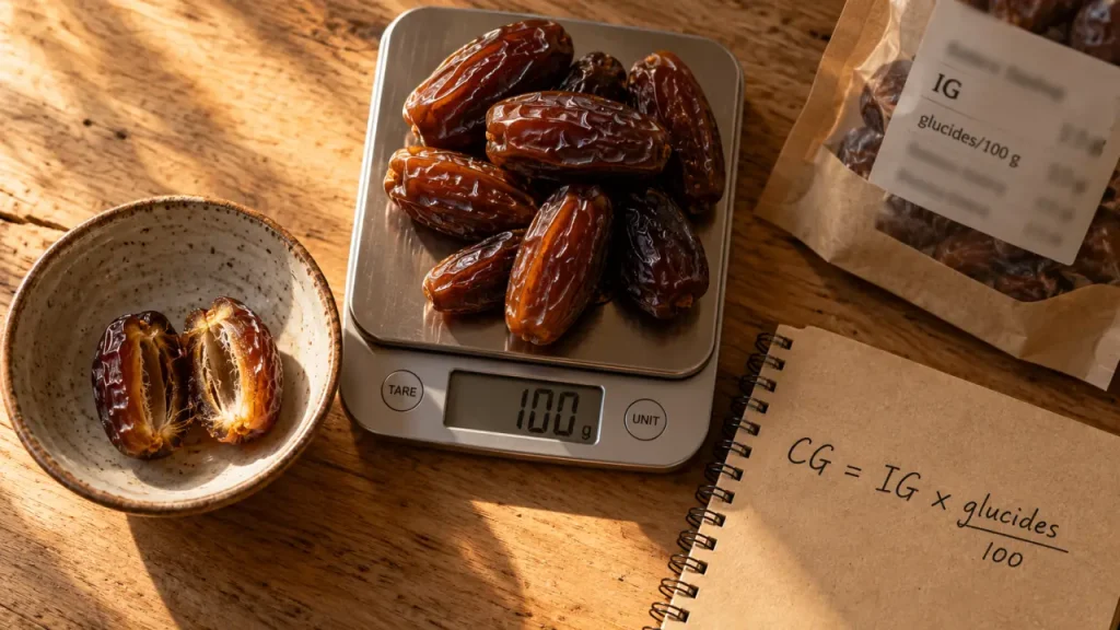 Index glycémique dattes : IG modéré, peser la portion